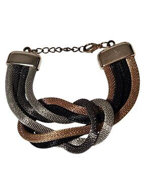 Braided Mesh Chunky Bracelet Statement Gold Silver Black Fashion Jewelry Women